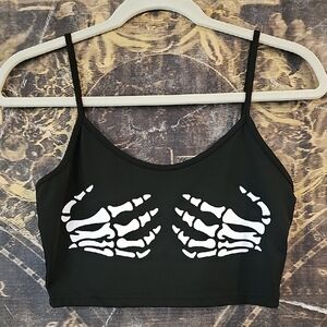 SHEIN Black Crop Top with Skeleton Print